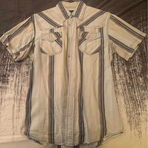 Light Blue “Kinda Western” 7 Diamonds Short Sleeve Snap Button Shirt